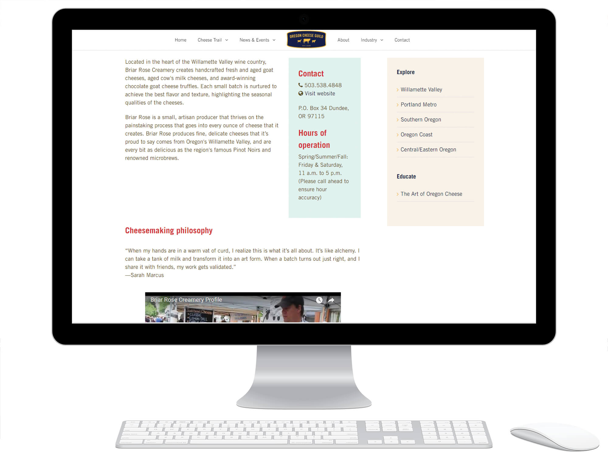 Desktop computer displaying cheesemaker information on the Oregon Cheese Guild website